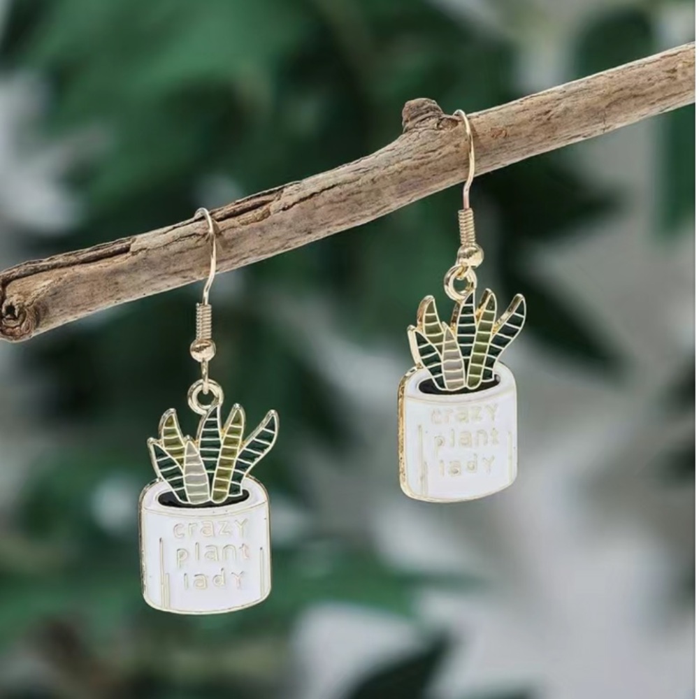 NEW• Crazy Plant Lady Succulent Enamel Drop Earrings